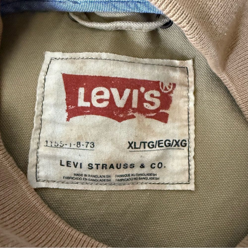 Levi's Bomber Jacket Mens Sz XL Tan Canvas Full Zip Button Mechanics 1155-1-8-73 - Picture 10 of 15